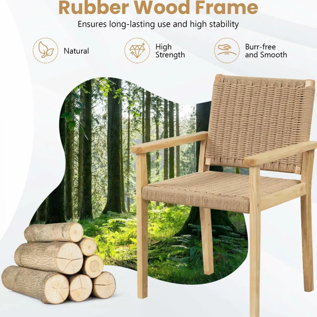 Tangkula Outdoor Chairs Set of 2/4, Patio Dining Chairs w/Paper Rope Woven Seat