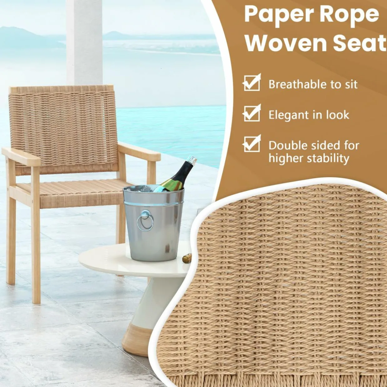Tangkula Outdoor Chairs Set of 2/4, Patio Dining Chairs w/Paper Rope Woven Seat
