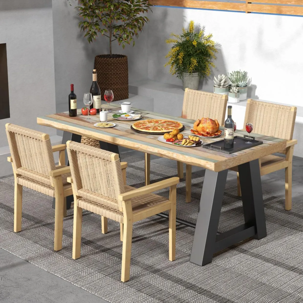 Tangkula Outdoor Chairs Set of 2/4, Patio Dining Chairs w/Paper Rope Woven Seat