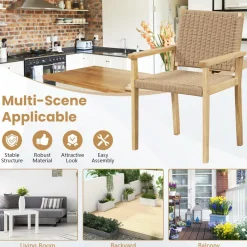 Tangkula Outdoor Chairs Set of 2/4, Patio Dining Chairs w/Paper Rope Woven Seat