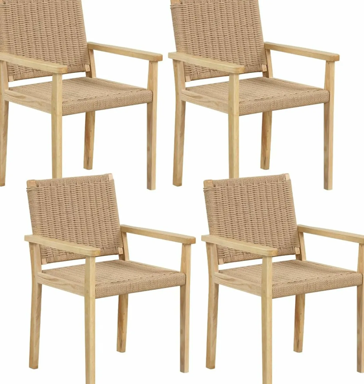 Tangkula Outdoor Chairs Set of 2/4, Patio Dining Chairs w/Paper Rope Woven Seat