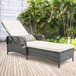 Tangkula Outdoor Chaise Lounge, Patio PE Recliner with 6-Level Backrest
