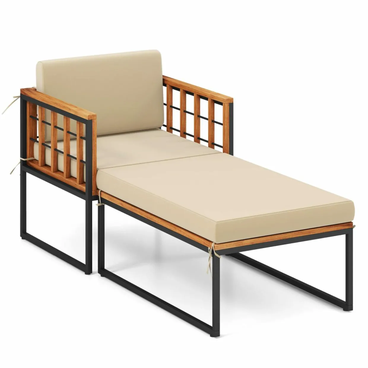 Tangkula Outdoor Chaise Lounge Chair, Acacia Wood Heavy Duty 1200 lbs Weight Capacity