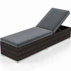 Tangkula Outdoor Chaise Lounge, Patio Wicker Lounge Chair w/ 4-Level Backrest, Heavy-Duty Metal Frame