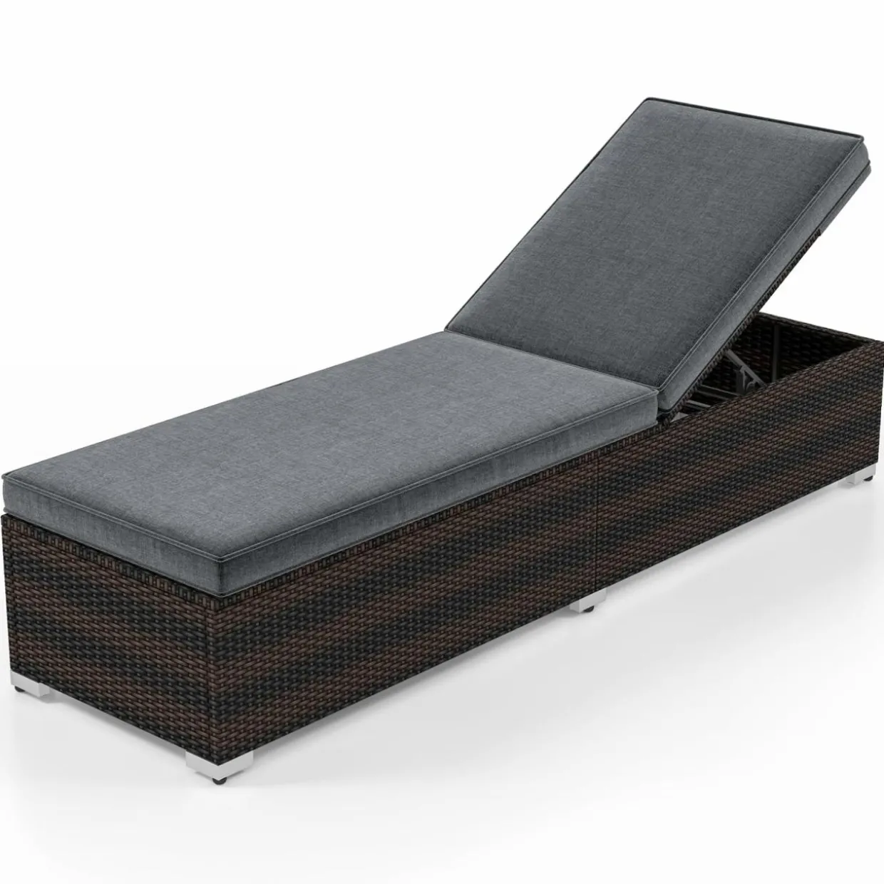 Tangkula Outdoor Chaise Lounge, Patio Wicker Lounge Chair w/ 4-Level Backrest, Heavy-Duty Metal Frame