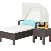 Tangkula Outdoor Chaise Lounge Chair and Table Set with Folding Canopy and Armrests