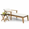 Tangkula Outdoor Chaise Lounge Chair Set, Rattan Patio Chaise with Armrests & 4-Level Backrest