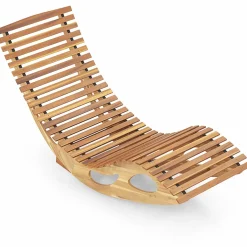 Tangkula Outdoor Chaise Lounge Chair, Acacia Wood Rocking Sun Lounger with Slatted Backrest and Seat