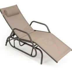 Tangkula Outdoor Chaise Lounge Glider Chair with Armrests and Pillow