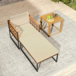 Tangkula Outdoor Chaise Lounge Chair, Acacia Wood Heavy Duty 1200 lbs Weight Capacity
