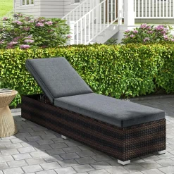 Tangkula Outdoor Chaise Lounge, Patio Wicker Lounge Chair w/ 4-Level Backrest, Heavy-Duty Metal Frame