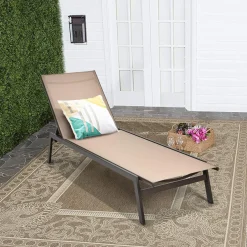 Tangkula Outdoor Chaise Lounge Chair, 6-Position Adjustable Reclining Chair with Breathable Fabric and Heavy Duty Steel Frame