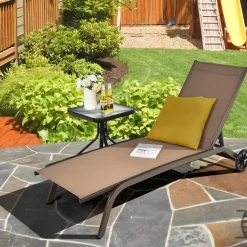 Tangkula Outdoor Chaise Lounge Chair, Patio Lounge Recliner with 6-Position Adjustable Backres