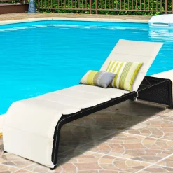 Tangkula Outdoor Chaise Lounge Chair, 5-Position Adjustable Rattan Recliner Chair