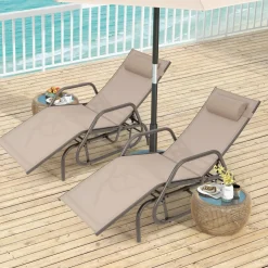 Tangkula Outdoor Chaise Lounge Glider Chair with Armrests and Pillow