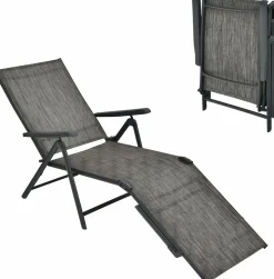 Tangkula Outdoor Chaise Lounge, Folding Recliner Lounge Chair with 5-Position Adjustable Backrest & 2-Position Footrest