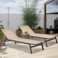 Tangkula Outdoor Chaise Lounge Chair, 6-Position Adjustable Reclining Chair with Breathable Fabric and Heavy Duty Steel Frame