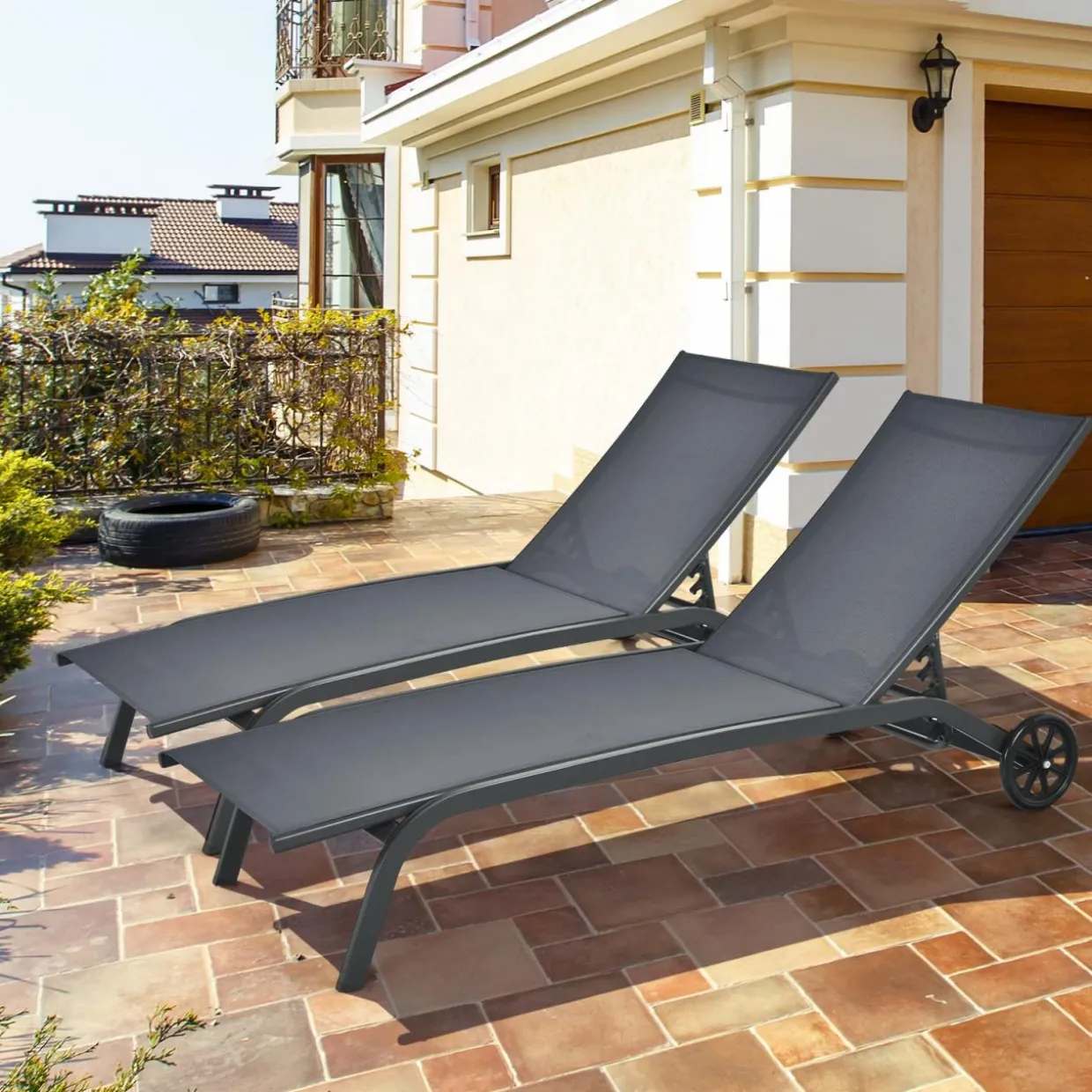 Tangkula Outdoor Chaise Lounge Chair, Patio Lounge Recliner with 6-Position Adjustable Backres