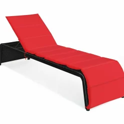 Tangkula Outdoor Chaise Lounge Chair, 5-Position Adjustable Rattan Recliner Chair