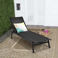 Tangkula Outdoor Chaise Lounge Chair, 6-Position Adjustable Reclining Chair with Breathable Fabric and Heavy Duty Steel Frame
