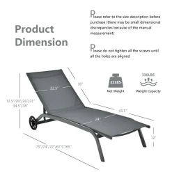 Tangkula Outdoor Chaise Lounge Chair, Patio Lounge Recliner with 6-Position Adjustable Backres