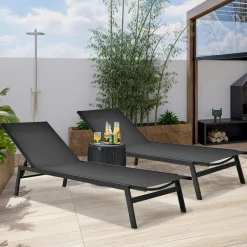 Tangkula Outdoor Chaise Lounge Chair, 6-Position Adjustable Reclining Chair with Breathable Fabric and Heavy Duty Steel Frame