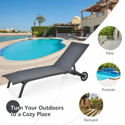 Tangkula Outdoor Chaise Lounge Chair, Patio Lounge Recliner with 6-Position Adjustable Backres