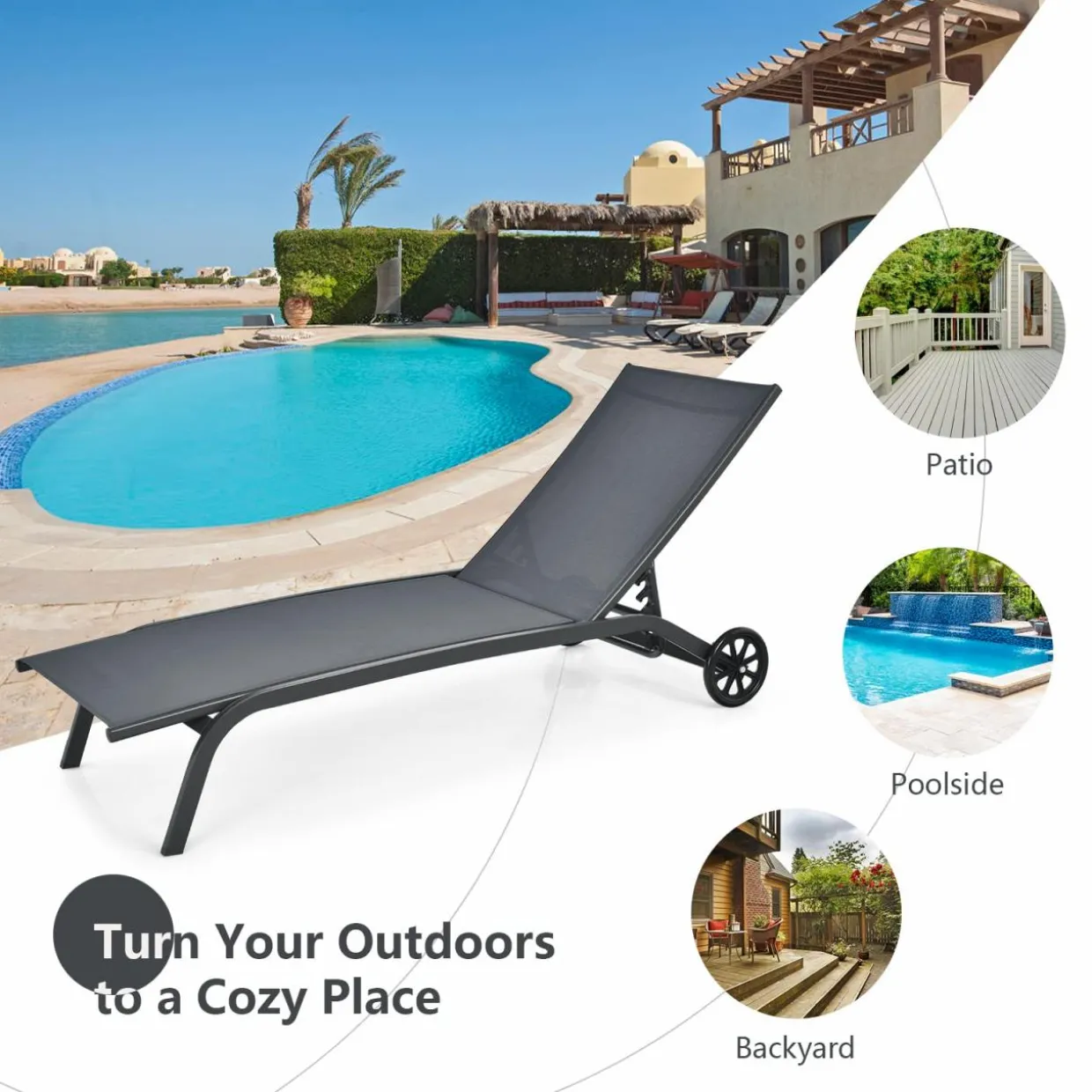 Tangkula Outdoor Chaise Lounge Chair, Patio Lounge Recliner with 6-Position Adjustable Backres