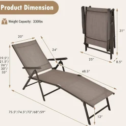Tangkula Outdoor Chaise Lounge, Folding Recliner Lounge Chair with 5-Position Adjustable Backrest & 2-Position Footrest