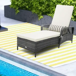 Tangkula Outdoor Chaise Lounge, Patio PE Recliner with 6-Level Backrest