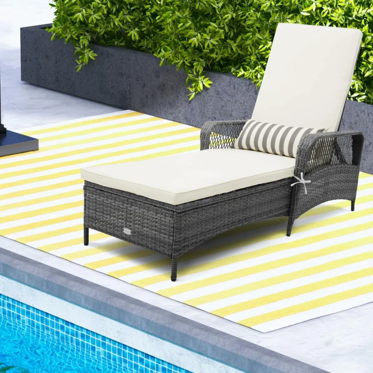 Tangkula Outdoor Chaise Lounge, Patio PE Recliner with 6-Level Backrest