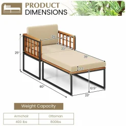 Tangkula Outdoor Chaise Lounge Chair, Acacia Wood Heavy Duty 1200 lbs Weight Capacity