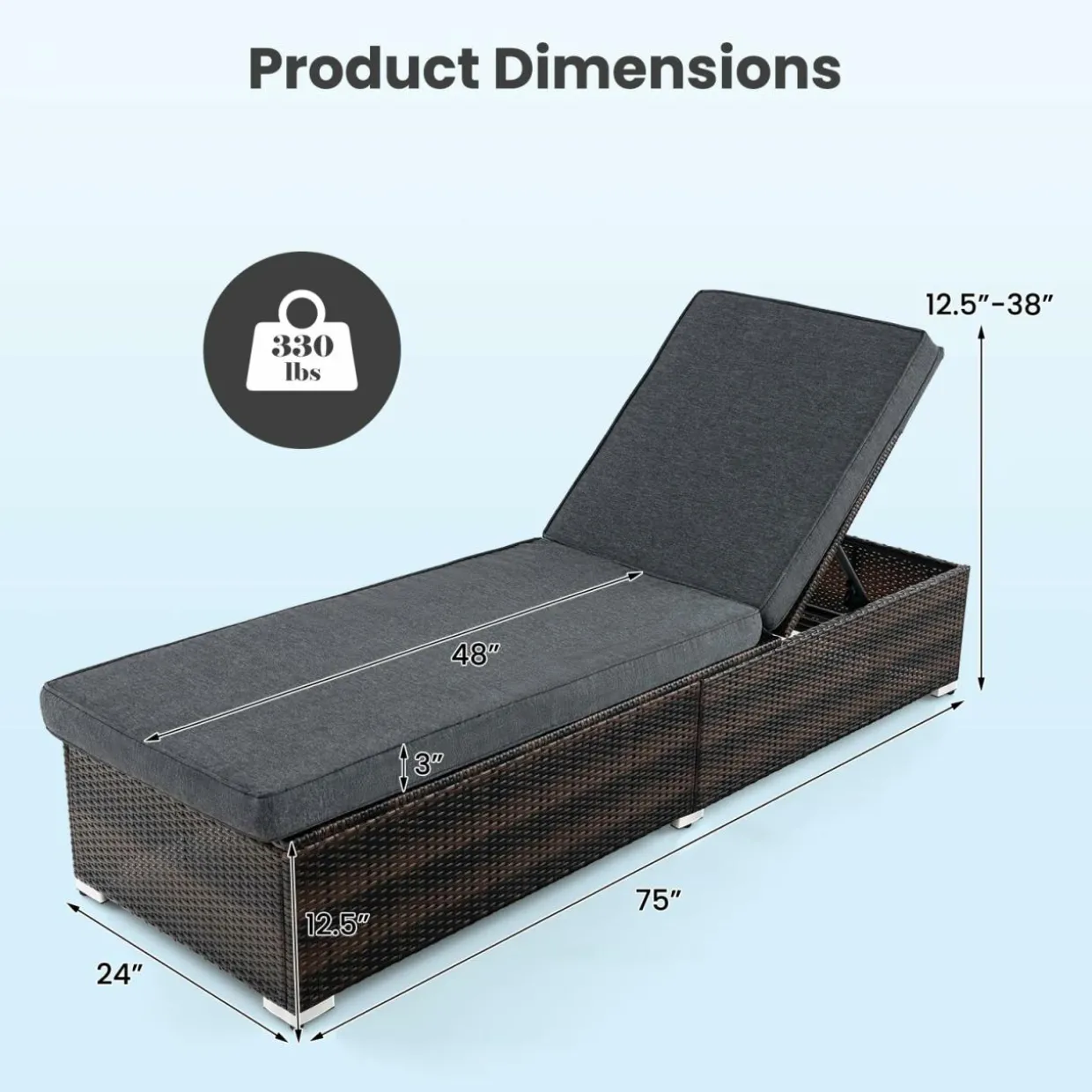 Tangkula Outdoor Chaise Lounge, Patio Wicker Lounge Chair w/ 4-Level Backrest, Heavy-Duty Metal Frame