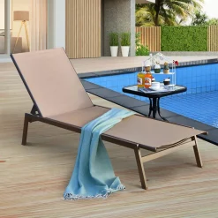 Tangkula Outdoor Chaise Lounge Chair, 6-Position Adjustable Reclining Chair with Breathable Fabric and Heavy Duty Steel Frame