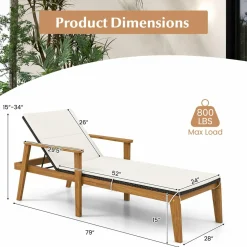Tangkula Outdoor Chaise Lounge Chair, Rattan Patio Chaise with Armrests & 4-Level Backrest