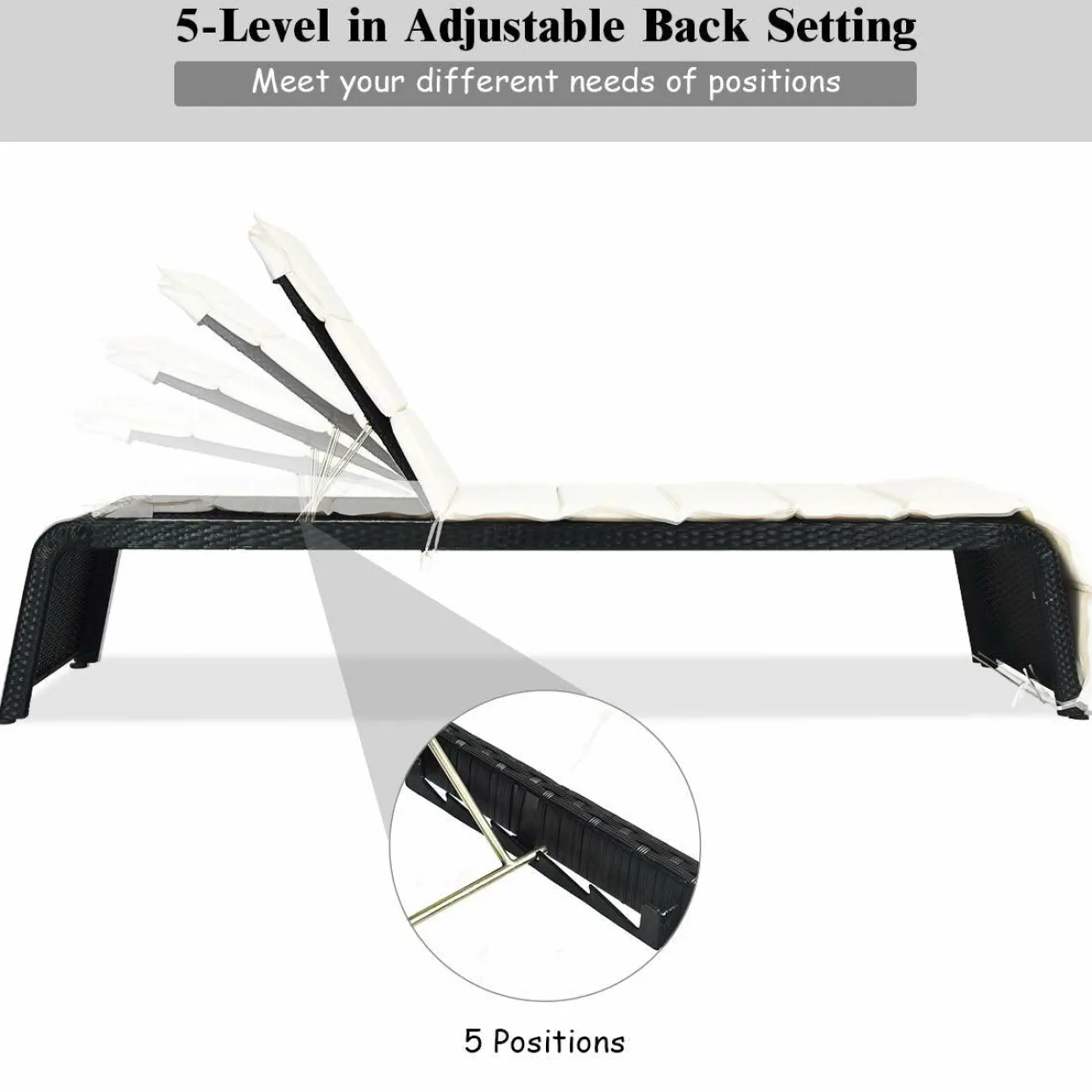 Tangkula Outdoor Chaise Lounge Chair, 5-Position Adjustable Rattan Recliner Chair