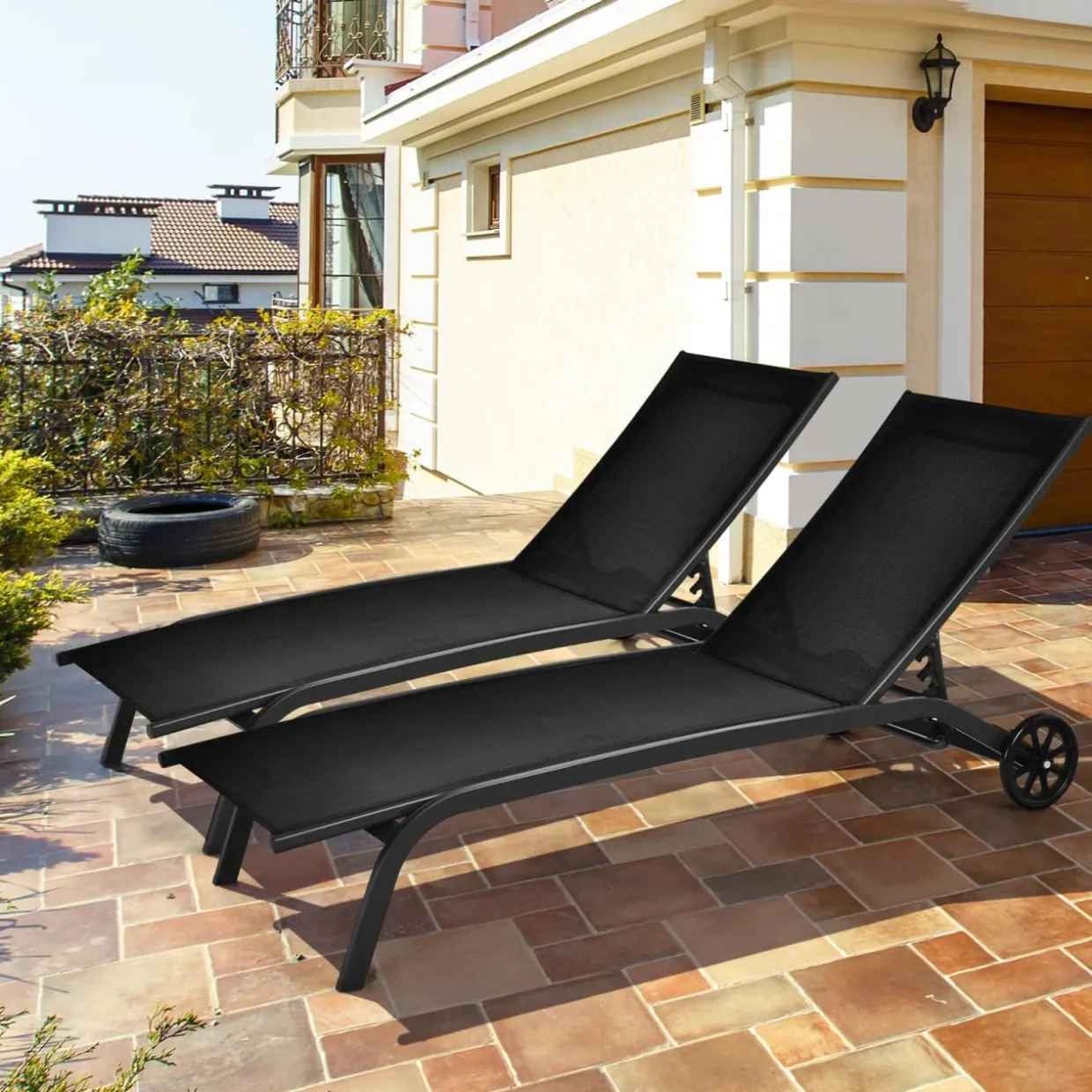 Tangkula Outdoor Chaise Lounge Chair, Patio Lounge Recliner with 6-Position Adjustable Backres