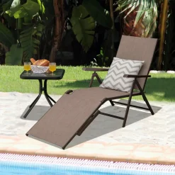Tangkula Outdoor Chaise Lounge, Folding Recliner Lounge Chair with 5-Position Adjustable Backrest & 2-Position Footrest
