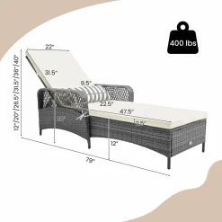 Tangkula Outdoor Chaise Lounge, Patio PE Recliner with 6-Level Backrest