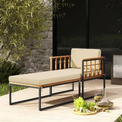 Tangkula Outdoor Chaise Lounge Chair, Acacia Wood Heavy Duty 1200 lbs Weight Capacity