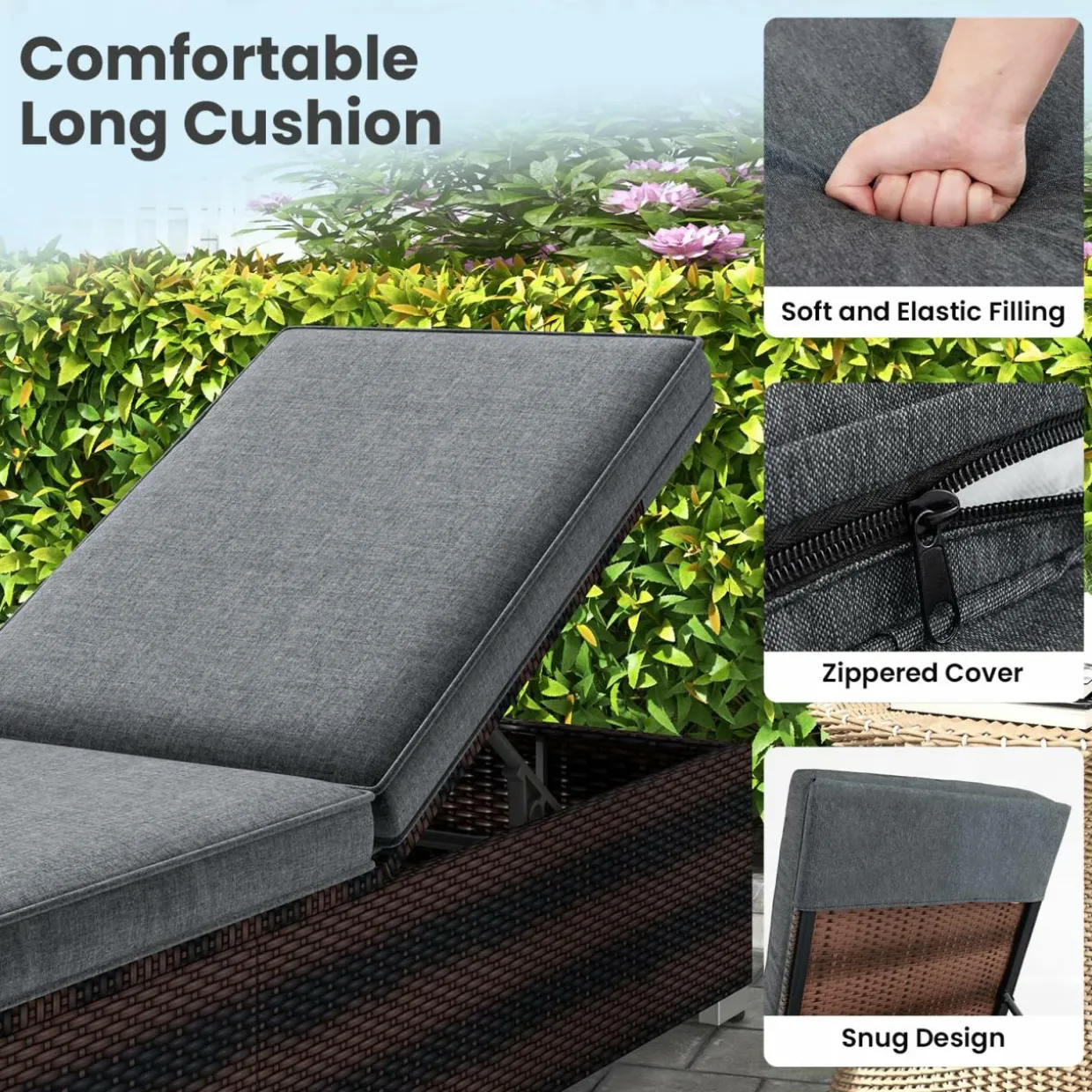 Tangkula Outdoor Chaise Lounge, Patio Wicker Lounge Chair w/ 4-Level Backrest, Heavy-Duty Metal Frame