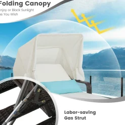 Tangkula Outdoor Chaise Lounge Chair and Table Set with Folding Canopy and Armrests