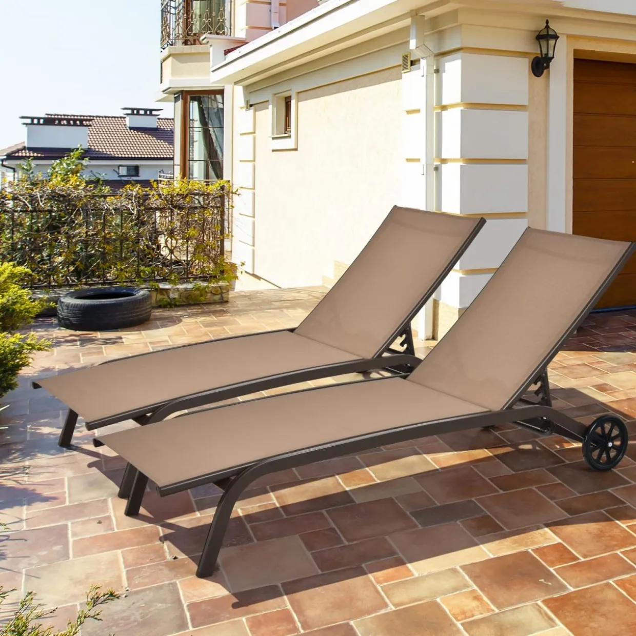 Tangkula Outdoor Chaise Lounge Chair, Patio Lounge Recliner with 6-Position Adjustable Backres