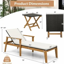 Tangkula Outdoor Chaise Lounge Chair Set, Rattan Patio Chaise with Armrests & 4-Level Backrest