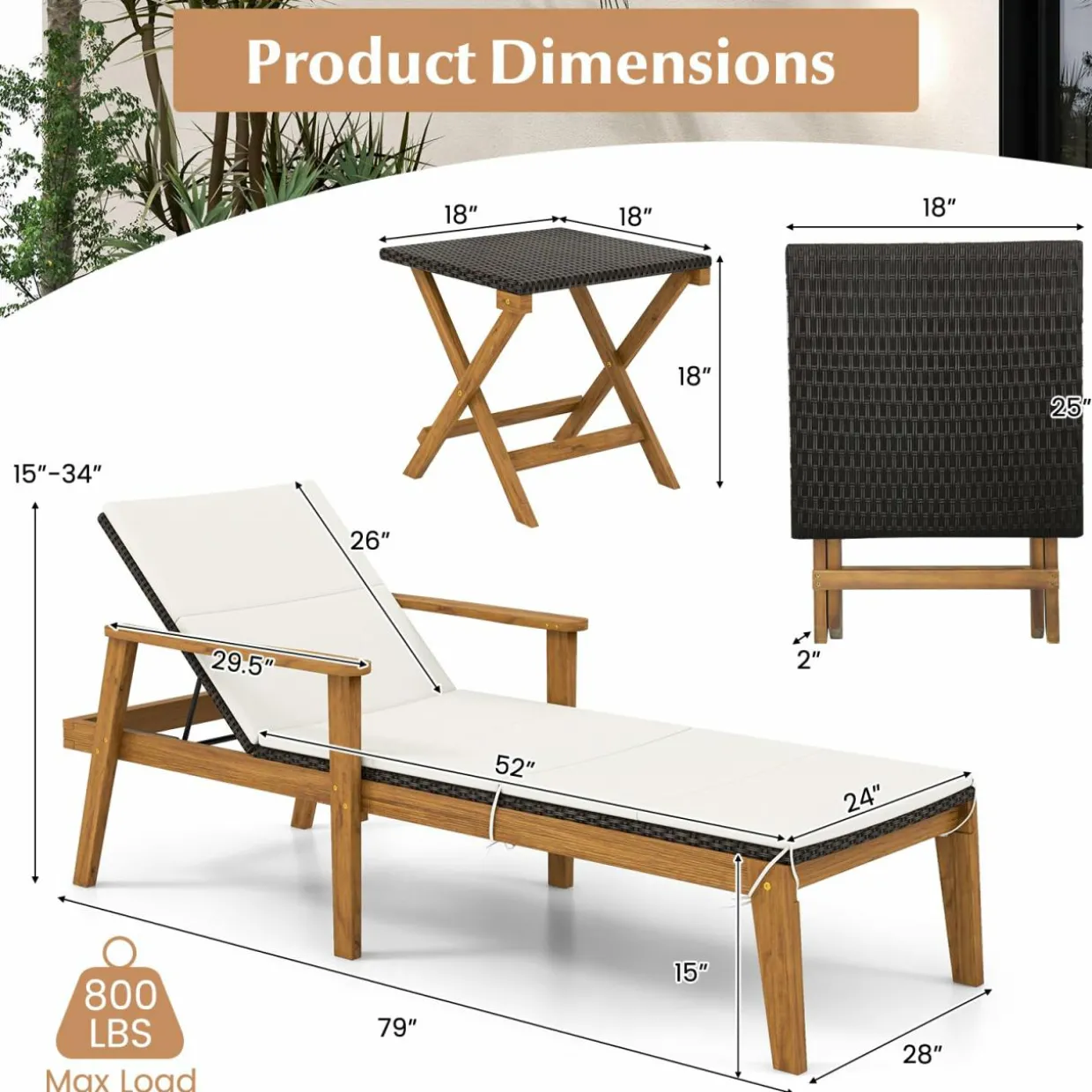 Tangkula Outdoor Chaise Lounge Chair Set, Rattan Patio Chaise with Armrests & 4-Level Backrest