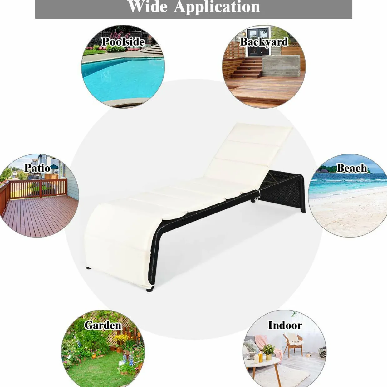 Tangkula Outdoor Chaise Lounge Chair, 5-Position Adjustable Rattan Recliner Chair