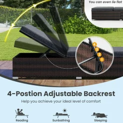 Tangkula Outdoor Chaise Lounge, Patio Wicker Lounge Chair w/ 4-Level Backrest, Heavy-Duty Metal Frame