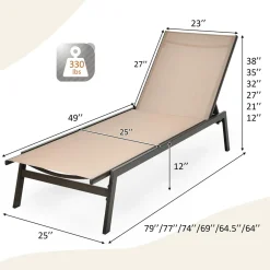 Tangkula Outdoor Chaise Lounge Chair, 6-Position Adjustable Reclining Chair with Breathable Fabric and Heavy Duty Steel Frame
