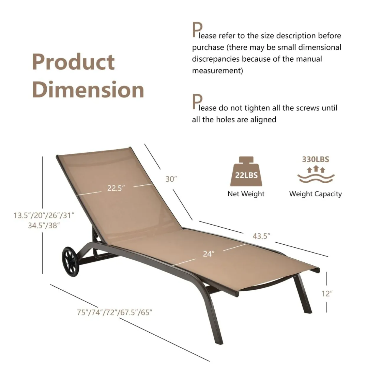 Tangkula Outdoor Chaise Lounge Chair, Patio Lounge Recliner with 6-Position Adjustable Backres