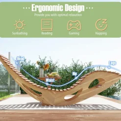 Tangkula Outdoor Chaise Lounge Chair, Acacia Wood Rocking Sun Lounger with Slatted Backrest and Seat